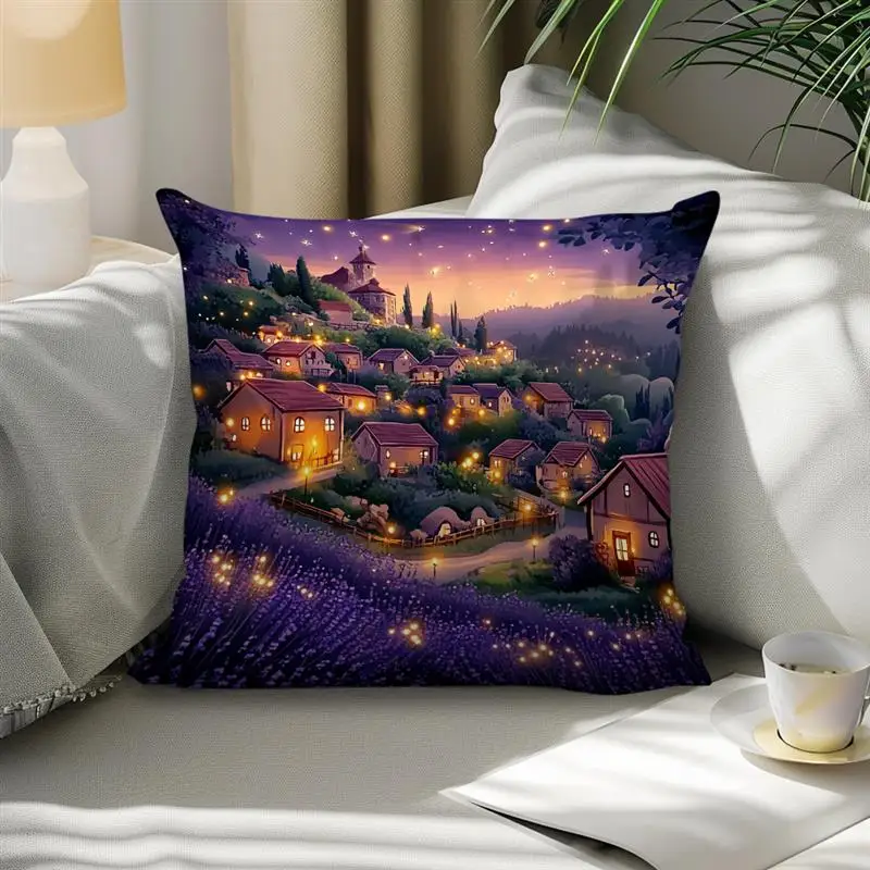 خمر الأرجواني الخزامى سلسلة الطباعة رمي وسادة غطاء الوسادة مقعد سيارة ديكور المنزل أريكة سرير المخدة الزخرفية 45x45cm #5