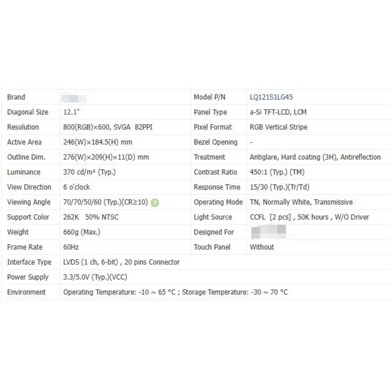 Lq121lg45 nova marca original tela LCD de 12,1 polegadas