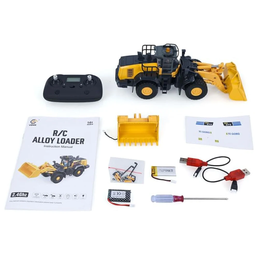 YIGONG YG475 RTR 1/50 2.4G RC Car Loader Alloy Bucket Simulated LED Light Sound Remote Controlled Engineering Vehicle Desktop