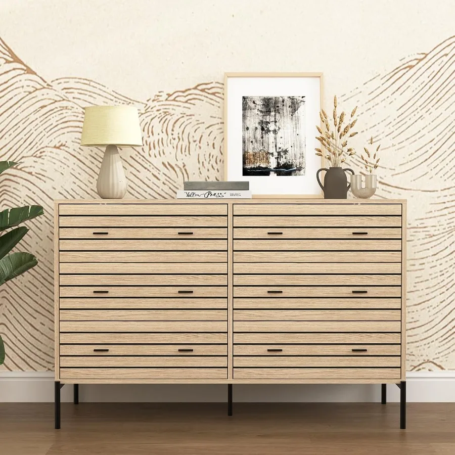 خزانة مزدوجة مكونة من 6 أدراج لغرفة النوم، خزانة خشبية مع حامل معدني قوي، خزانة ذات أدراج حديثة لمدخل غرفة المعيشة #1