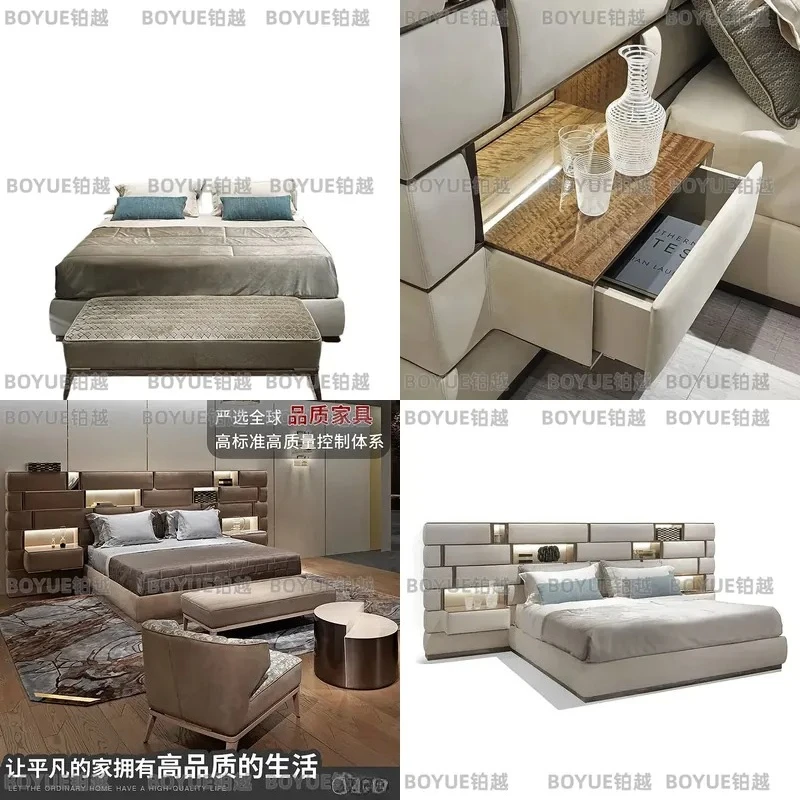 Luxury Modern Meter Bed Light Beige Double Master Bedroom Furniture Adult Visionnaire Style Platform Frame Home Decor