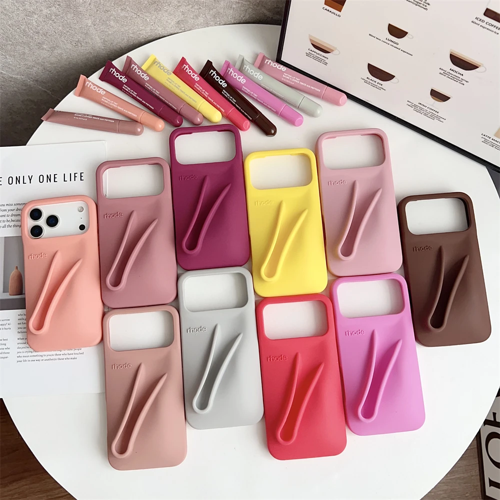 INS Lippenstift-Silikon-Handyhülle für iPhone 11 13 16 Pro Max 15 14 13 12 16 Plus 17 Air Tragbare Lipgloss-Halterung mit Box