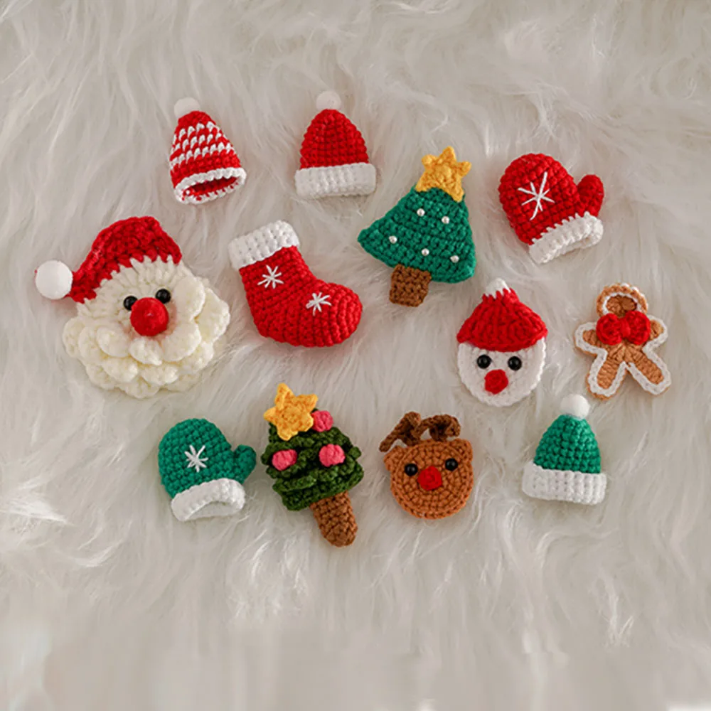 ZHEN-D Colorful Merry Christmas Gift Handmade Knitwear Crochet Brooch Pin Lovely Gingerbread Man Xmas Tree Sweater Decoration