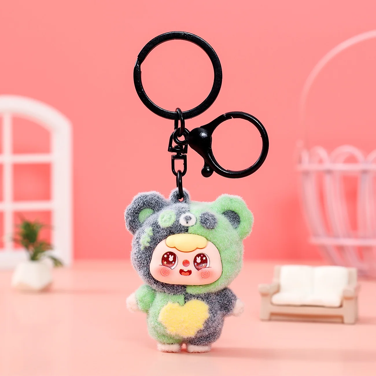 6Pcs Cute Flannel Color Block Bean Bag Keychain Pendant Adorable Doll Student Backpack Charm Creative Small Gift Wholesale