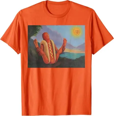 Hotdog, der sich in der Sonne sonnt, lustiges Hotdog-Yoga-T-Shirt, Y2k BBQ seltsame Essenskunst Comic-Grafik-Bekleidung, Yoga-Witz-Persönlichkeits-T-Shirt – Detail 14