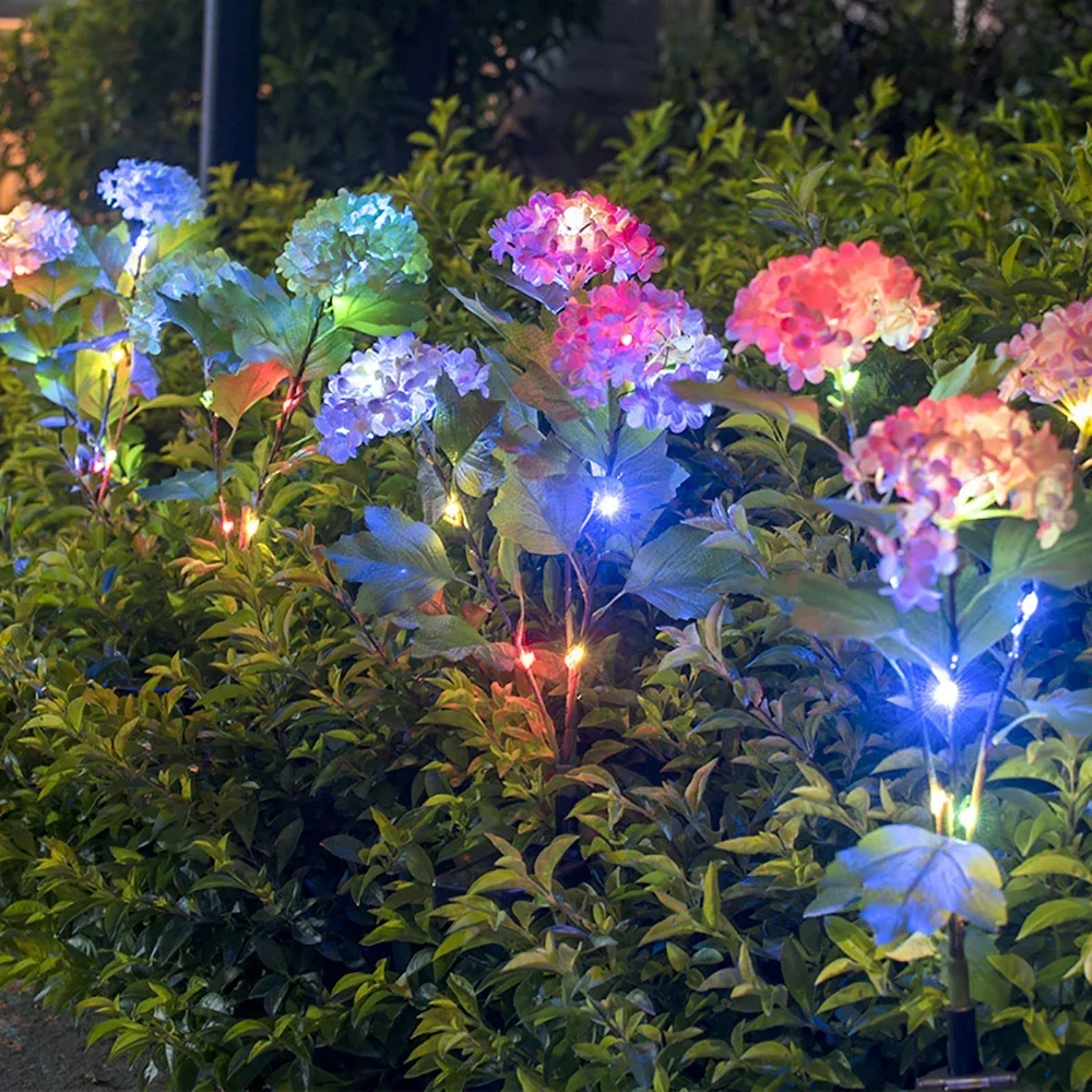 Hydrangea Rose Flower Solar Led Light Outdoor Garden Lawn Lamps for Garden and Vegetable Patch Patio Country House Decoration