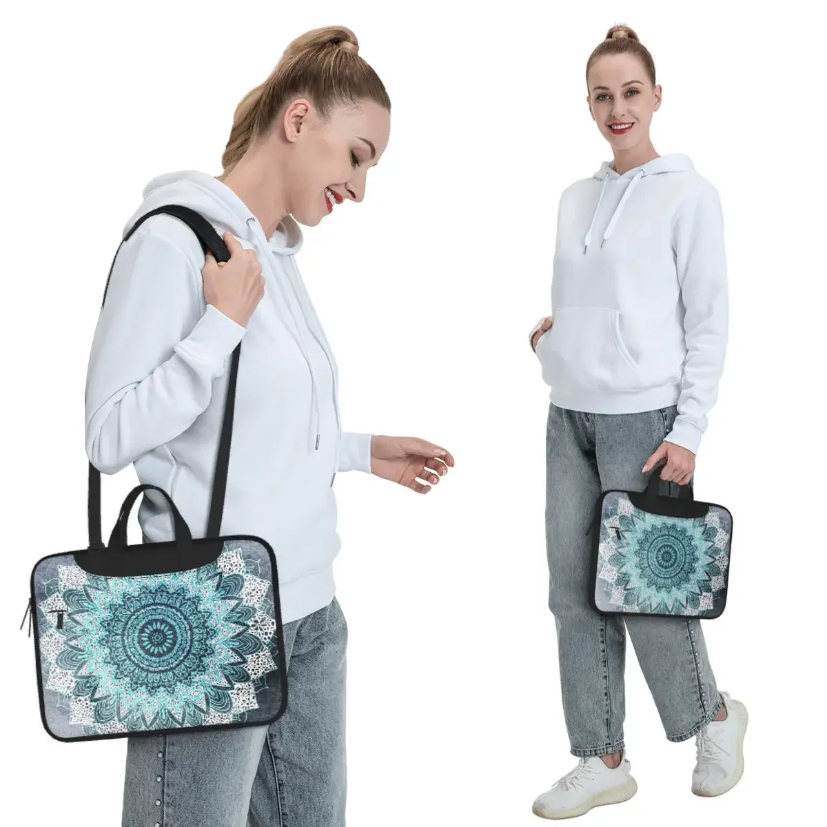 BOHOCHIC MANDALA IN BLUE Crossbody Laptop Bag Case Computer Bag 13 14 15.6 Inch Notebook Pouch for Macbook Pro Lenovo