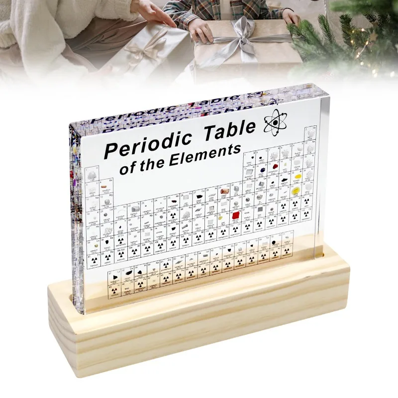 Real Elements Periodic Table Figurine Clear Acrylic Mendeleev Periodic Stand Display Science Chemistry Decor Table Decoration