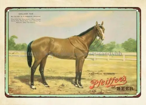 1p,plaque art wall decor horse art another winner PFEIFFER'S BEER metal tin sign