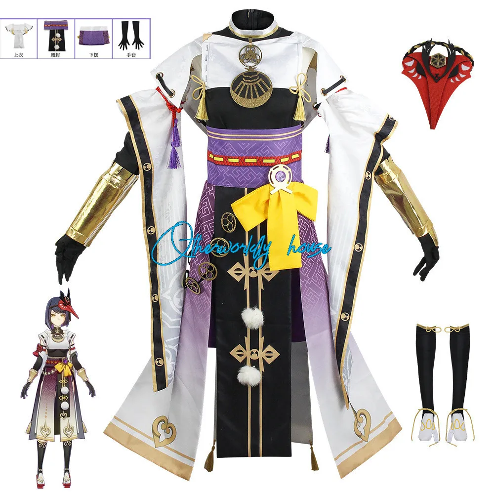 Kujo Sara Cosplay Anime Sara Full Set with Dress Wig Headpiece Headwear Mask Genshin Impact Costume Halloween Party Suit