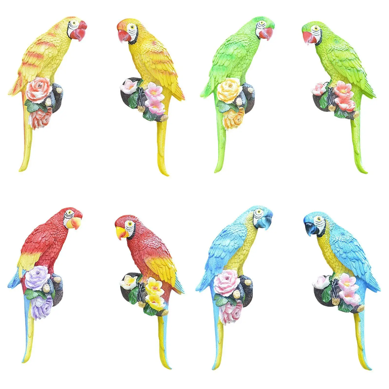 2 Parrot Statues, Resin Bird Figurine, Tropical Bird, Home Decor, Hanging Parrot Sculpture, Parrot Hugger for