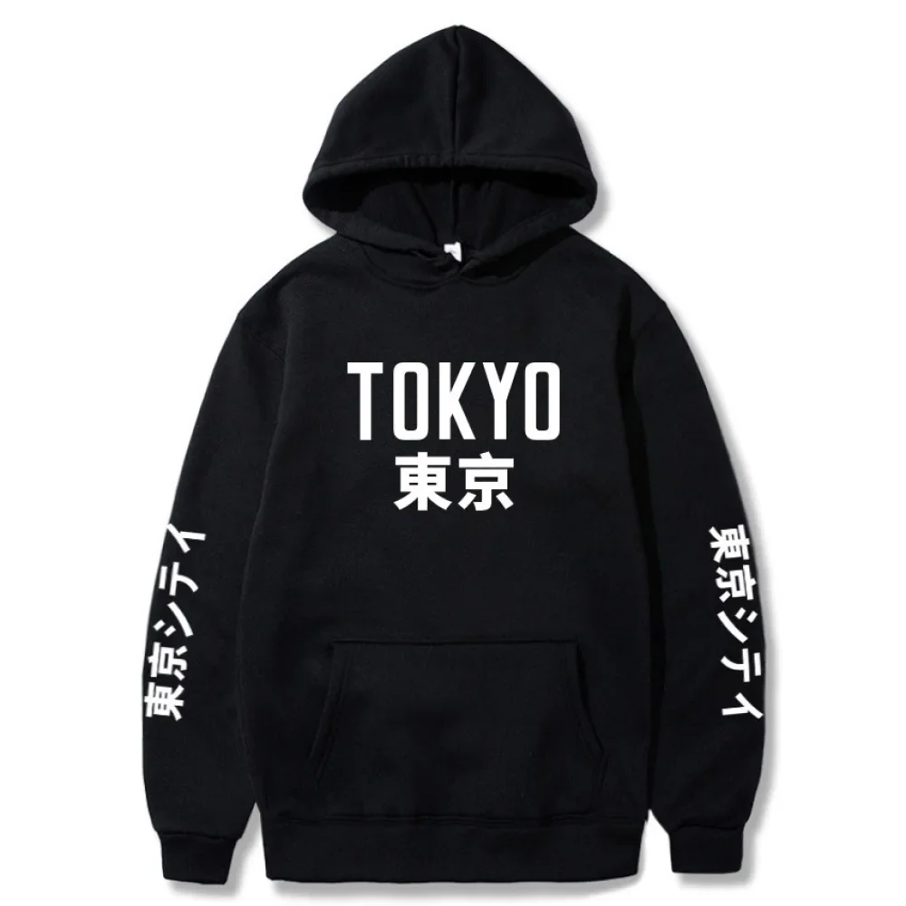 Tokyo Letter Print Hoodies Autumn Winter Casual Sweatshirts Gothic Hooded Pullover Men Women Fashion Oversized Tops Streetwear