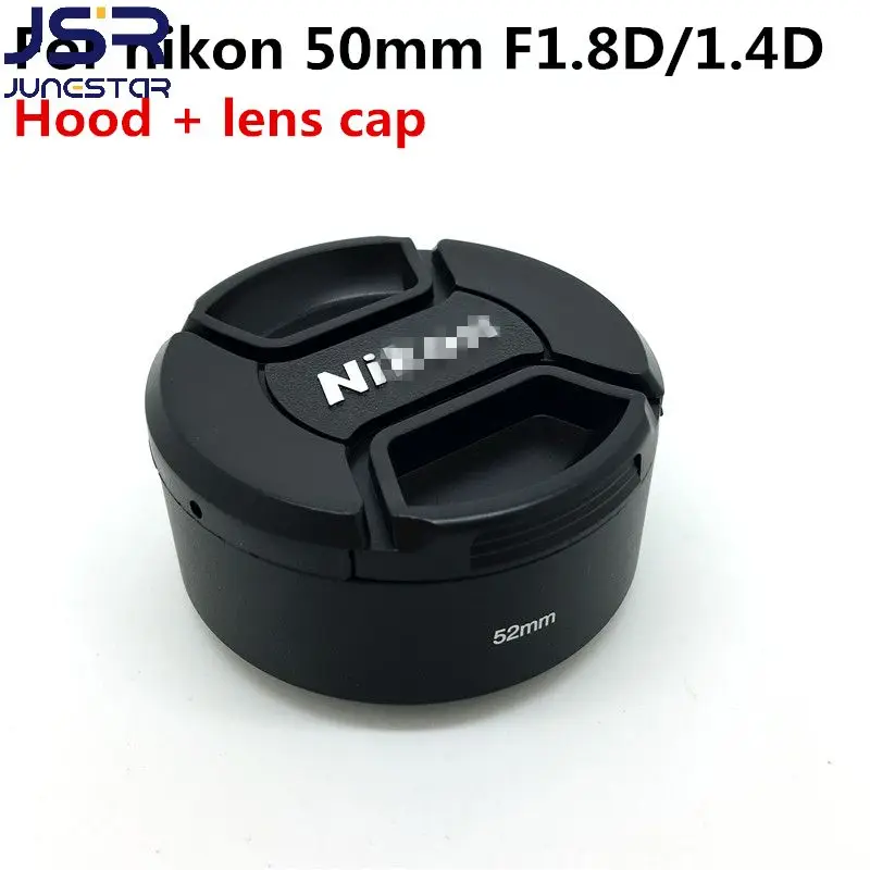 2set 52mm lens hood +lens cap Black Metal camera lens Hood for nikon lens 50mm 1.8D 1.4D 50-1.8D lens hood cap