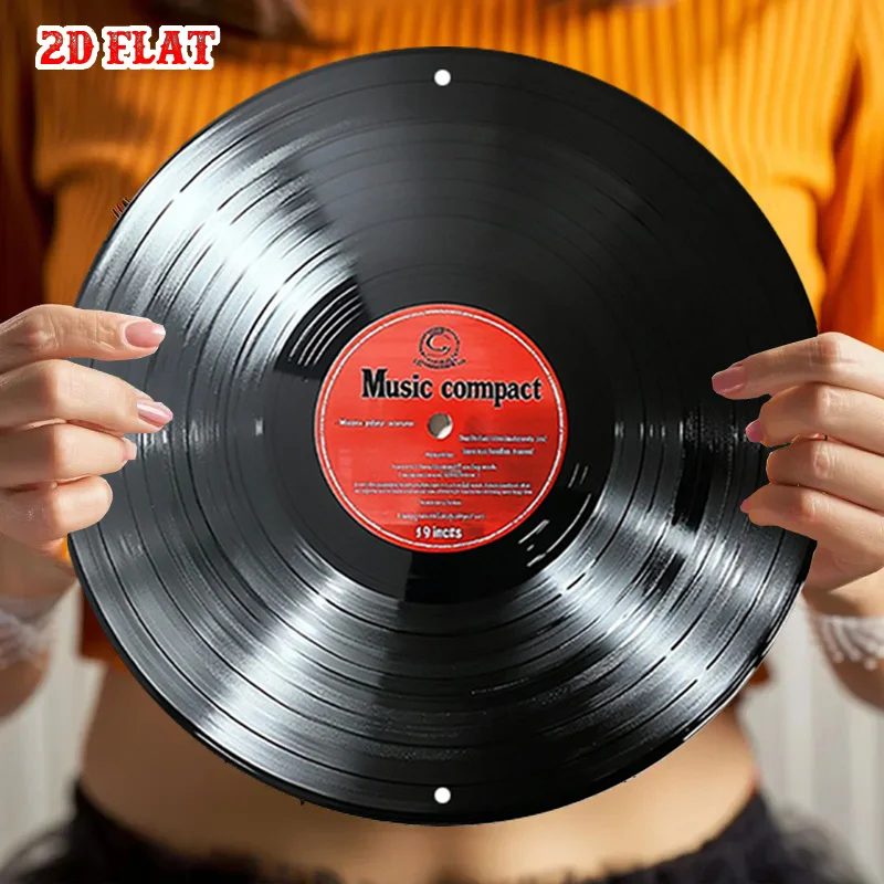 2D Flat, Music Compact Round , Vinyl Look Metal,  Red Label Metal Wall Decor, Wall Decor Signs for Home, Garage, Dining Room