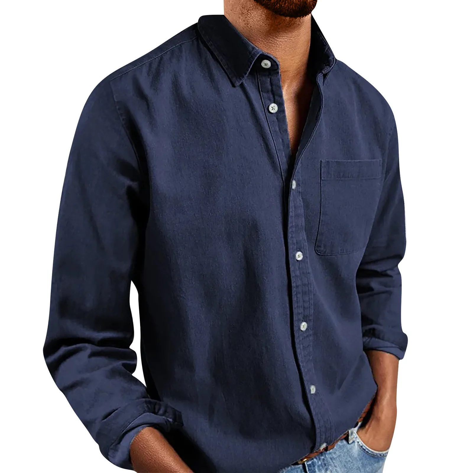 

Loose Shirts Men'S Lightweight Long Sleeved Shirt Spring Summer Men'S Casual Cotton Linen Solid Color Long Sleeve Shirts