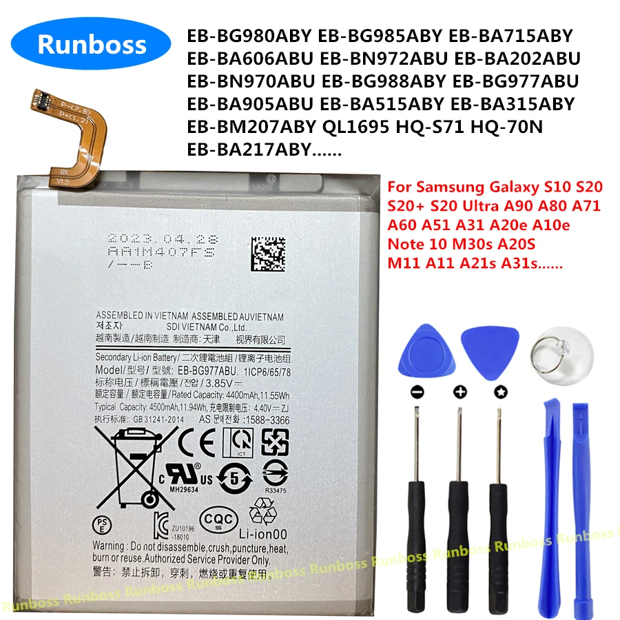 New Battery For Samsung Galaxy Note 10 S10 S20+ Ultra Plus A90 A80 A71 A60 A51 A31 A20e A10e M30s A20S M11 A11 A21s A31s 5G