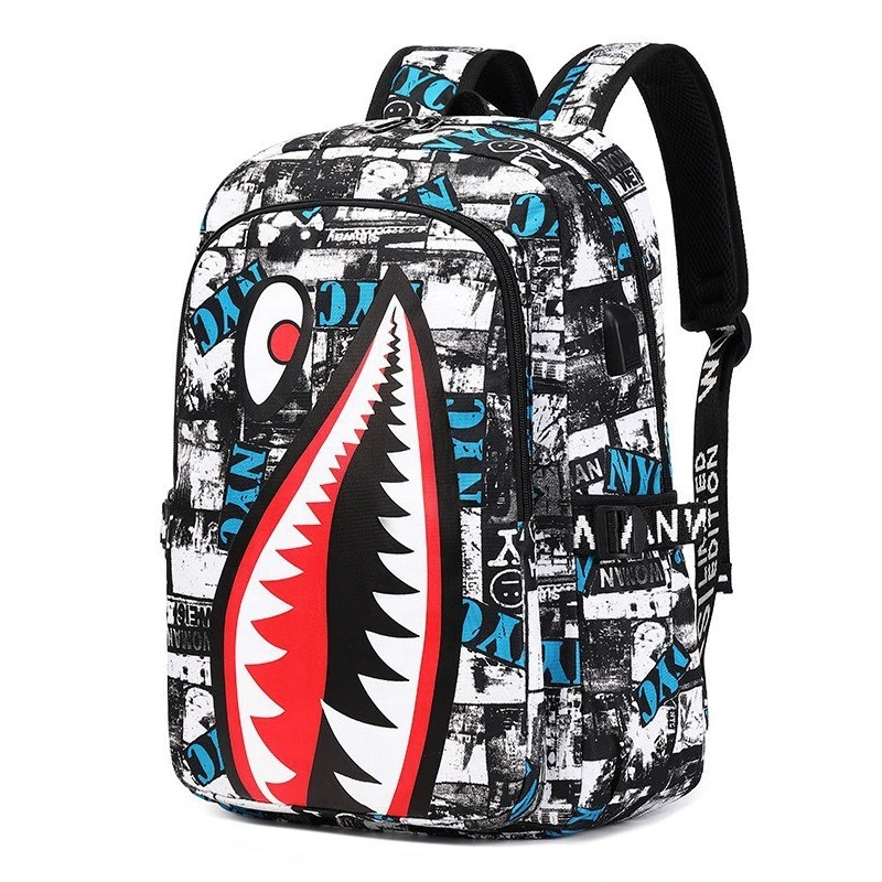 Student kids schoolbag shark stylish pattern printing large capacity lightweight casual backpack