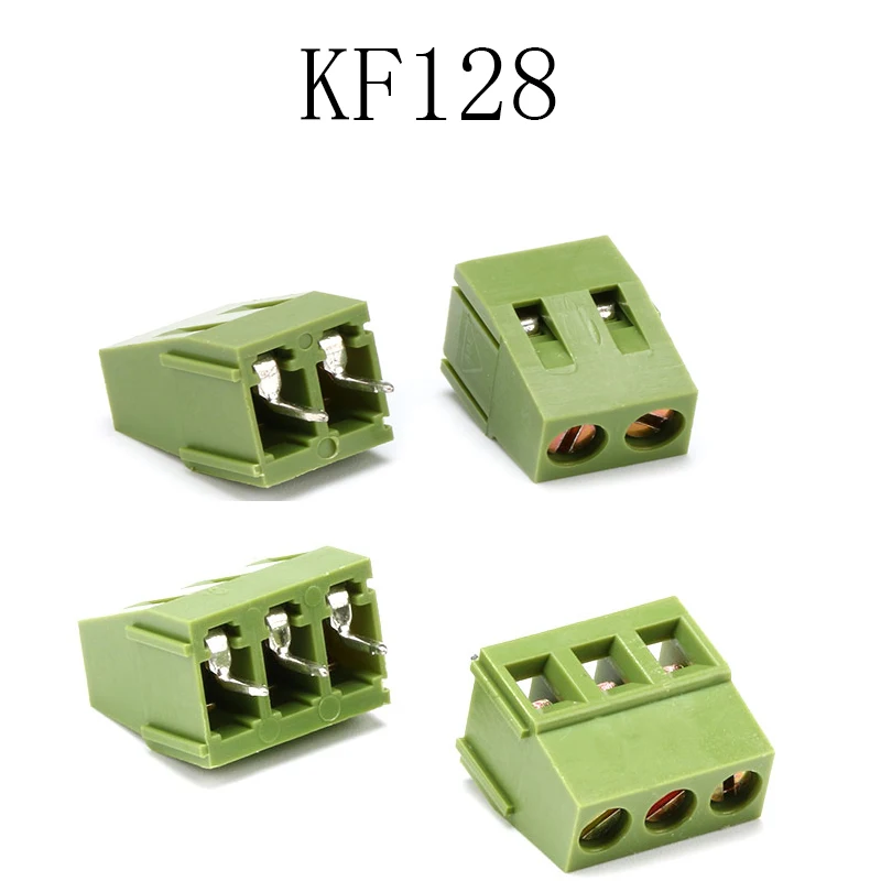 100Pcs Green KF128 2Pin 3Pin Screw Terminal Block Wire Straight Pin 380V 10A Mini Terminal Connectors Green PCB Terminal