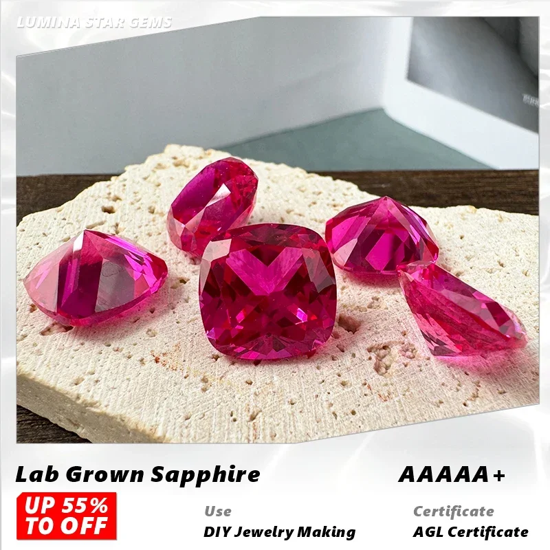 

L-Lab Grown Sapphire Hot Pink Color Cushion Cut Vvs1 Charms Artificial Gemstone for Jewelry Diy Making With AGL Cercificate