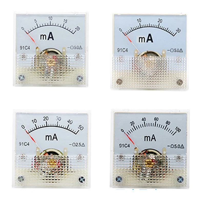 91C4 Class Ampere Analog Panel Meter Ammeter 2.5 Accuracy DC 100uA 20mA 30mA 500mA 0-1A 2A 3A 5A 10A 15A 20A 30A High quality