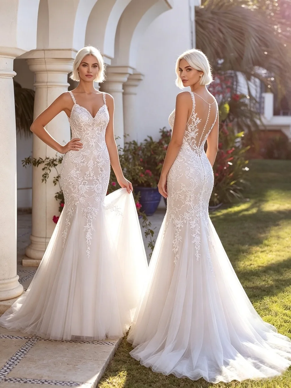 Customized Luxury Suspender Decal Mermaid Wedding Dresses 2026 New Sweetheart Neck Lace Chiffon Bridal Gown Suitable for Gardens view 4