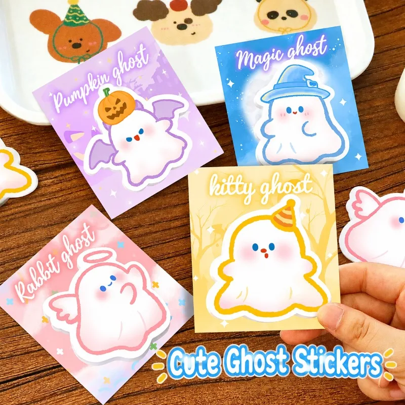 Halloween Cute Die-cut Ghost Sticky Notes Student Cartoon Message Memo Tabs Pretty Reusable Self-adhesive Stationery Supplies