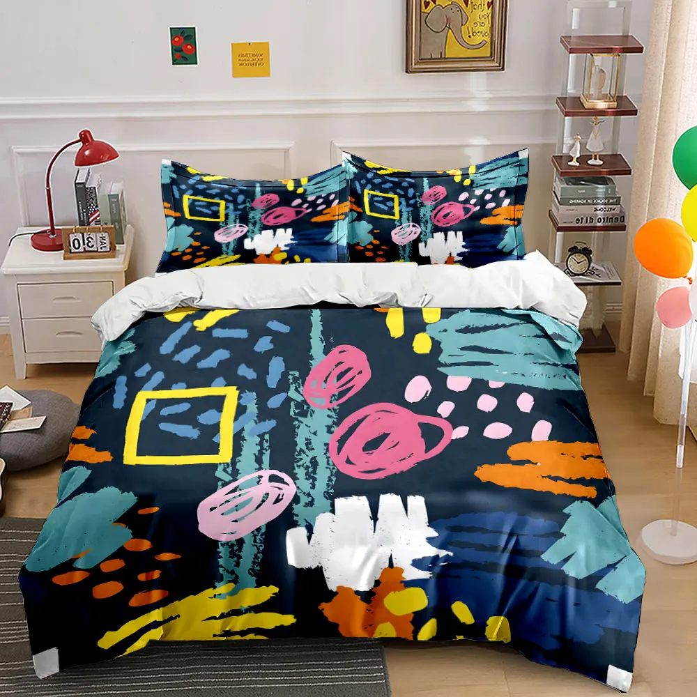 

Abstract artwork colorful graffiti style Print Soft Comfortable Duvet Cover Bedding Set Included 1*Duvet Cover 2*Pillowcases