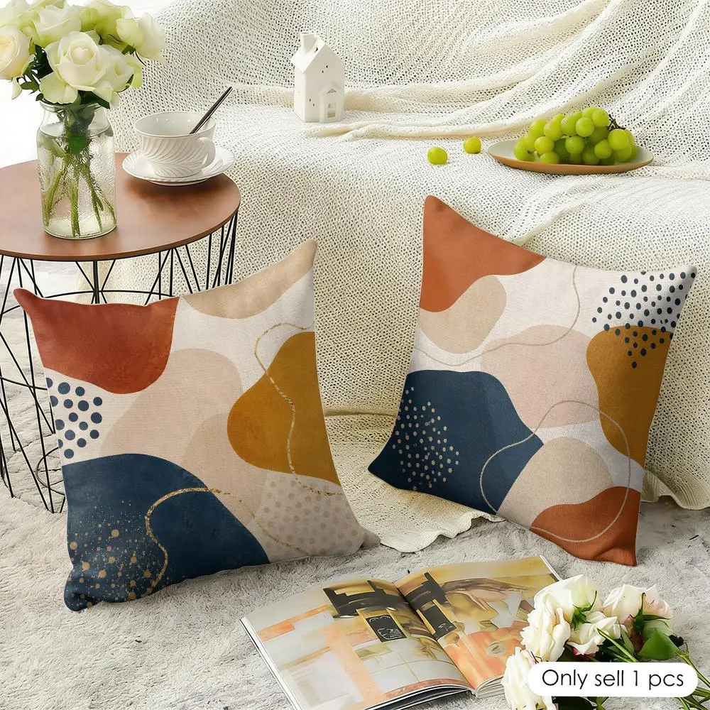 Boho Abstract Pattern Cushion Cover Linen Material Double-Sided Print Soft & Comfortable Sofa Home Decor Gift