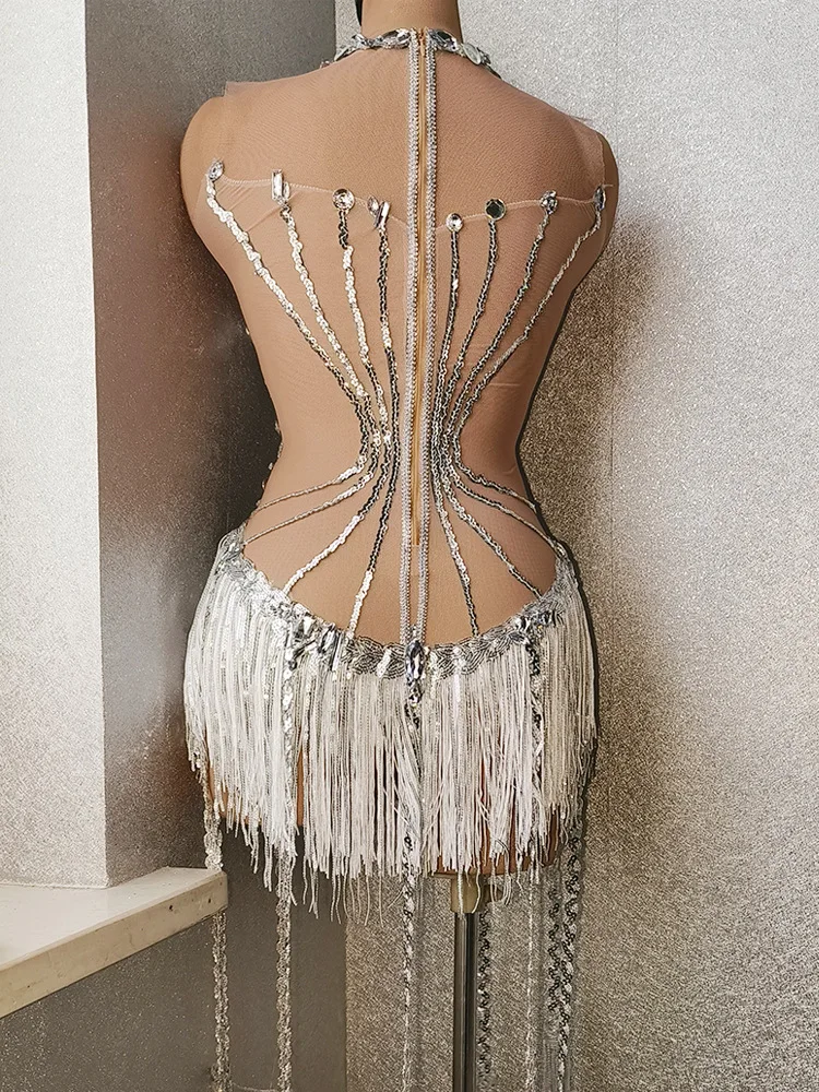 Splash เซ็กซี่เพชรเลื่อมพู่นักร้องนักเต้นบาร์ไนท์คลับร้อนเต้นรํา Onesie ค็อกเทลชุดเดรสหรูหราหรูหราสําหรับกิจกรรม