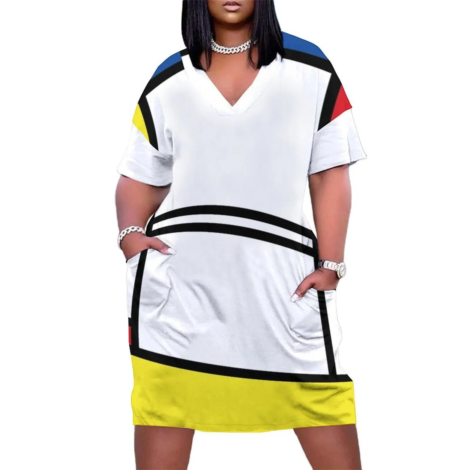 

Mondrian Minimalist De Stijl Modern Art Abstract Design Loose Pocket Dress dress for women summer