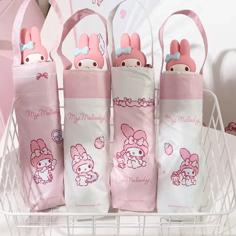 Sanrio 3D Doll Head Melody Transparent Manual Umbrella Cute High Beauty Summer Sunscreen Umbrella Essential for Girls