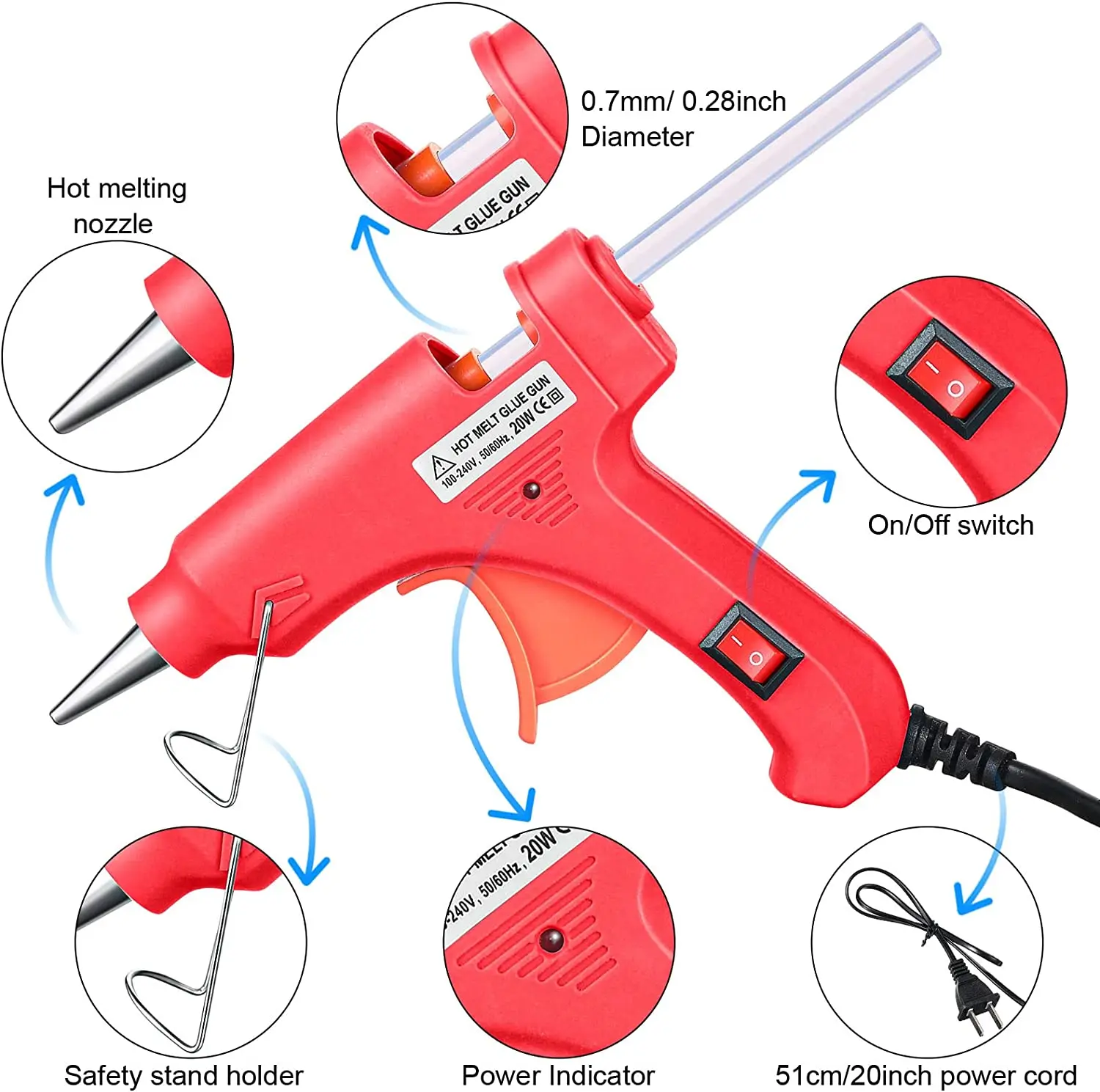 20W Mini Hot Glue Gun Fast Heating Hot Melt Glue Gun For Crafts School DIY Arts Home Quick Repairs 8 Colors Use 7mm Glue Sticks