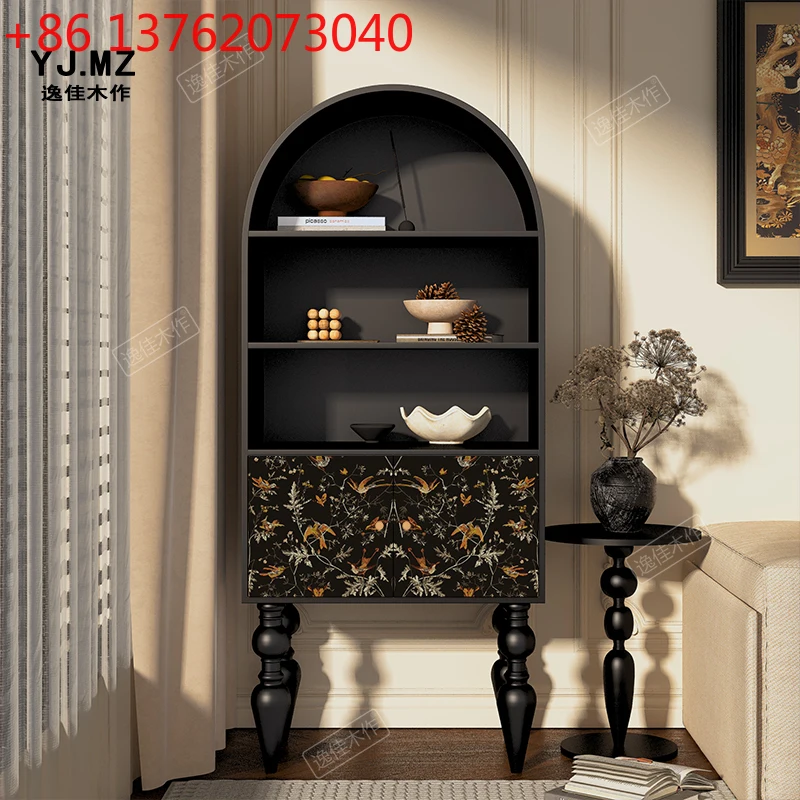 Libreria in legno massello con armadietto decorativo francese retrò con fiori e uccelli, soggiorno, corridoio, corridoio