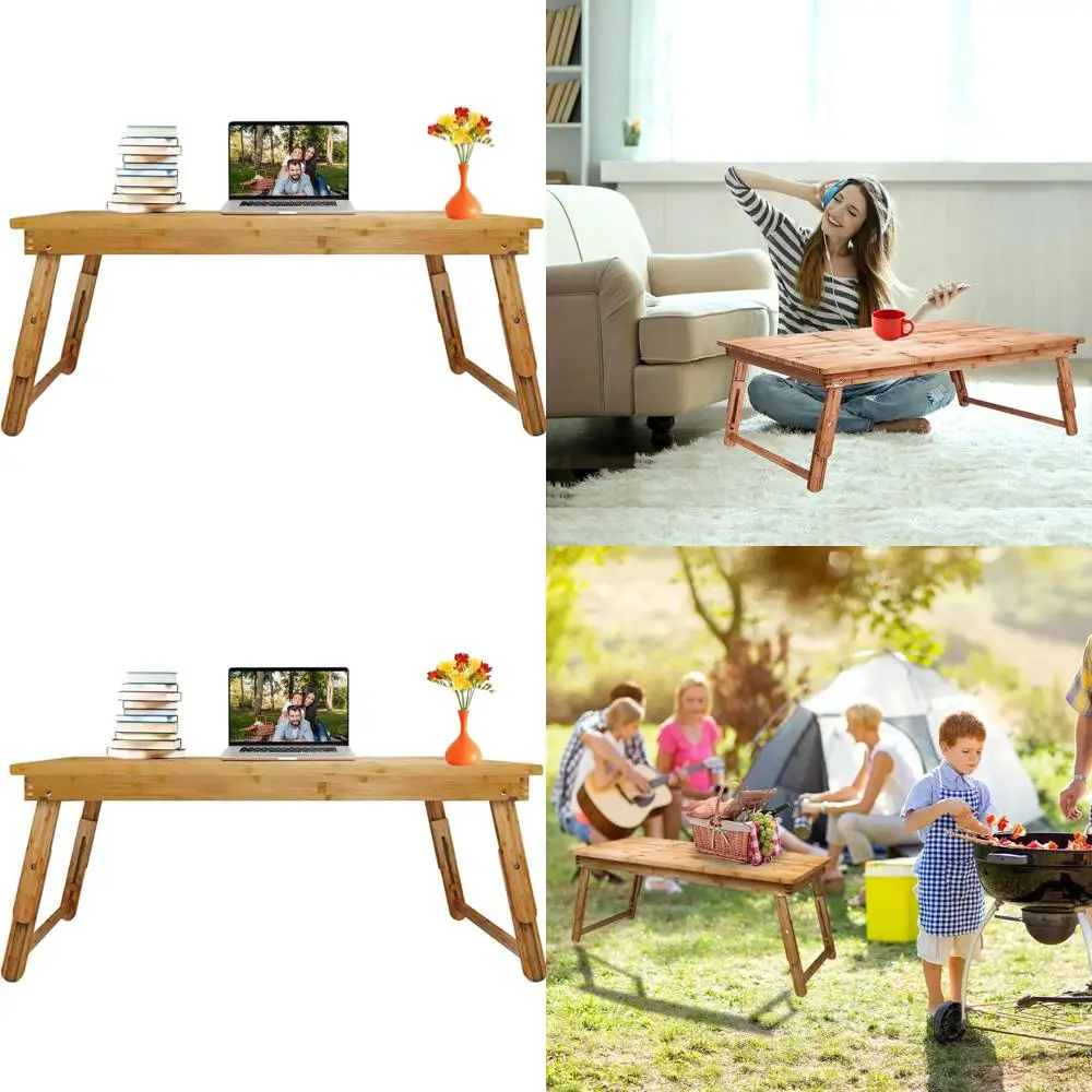 

Adjustable Bamboo Floor Table with Folding Legs, 33.5x17.7, Fully Assembled