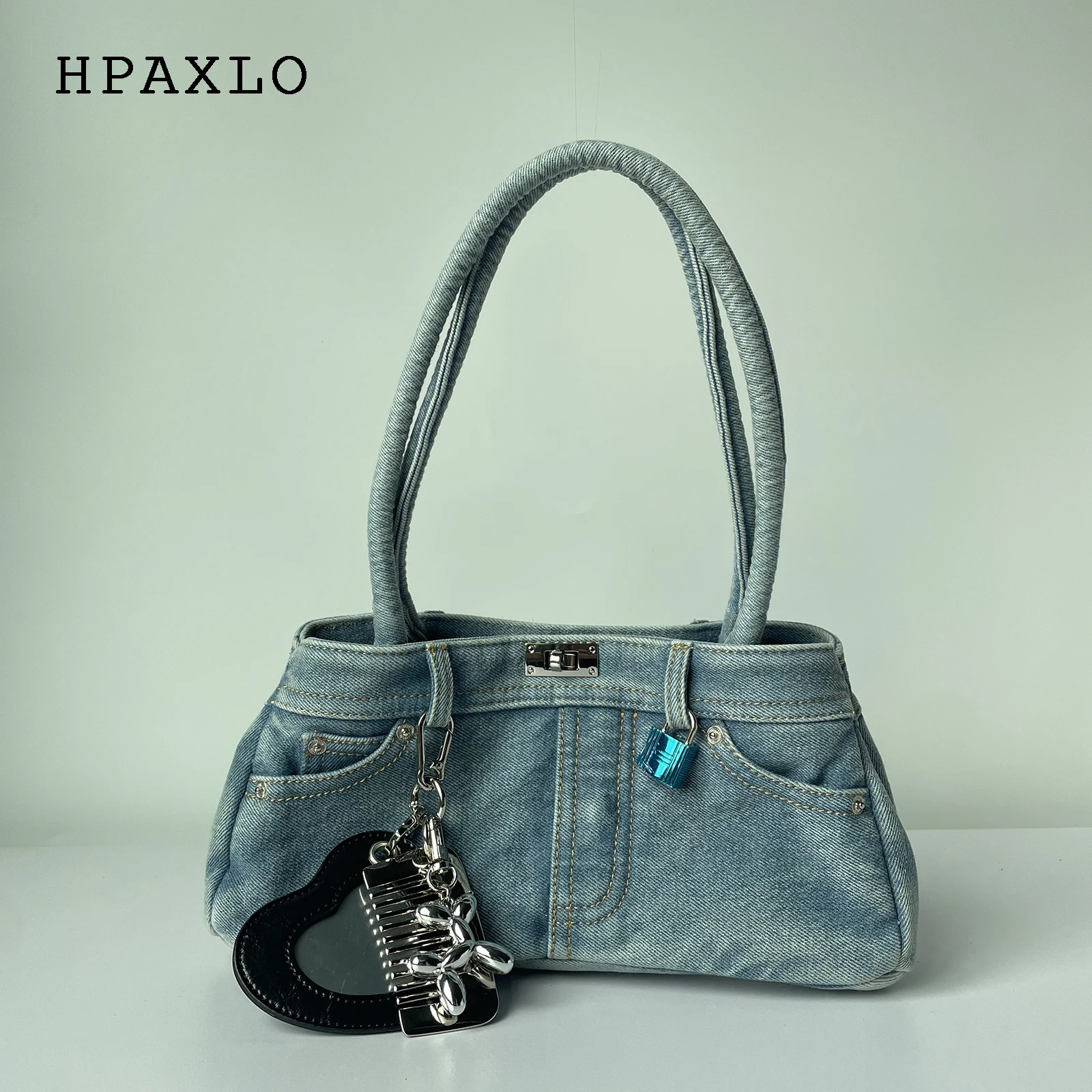 

Джинсовая холщовая сумка, женская сумка, винтажная джинсовая сумка y2k, женская модная портативная сумка через плечо, повседневная подвесная сумка на ремне