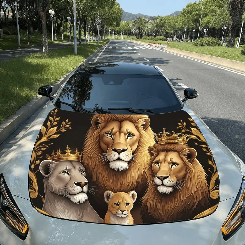 

Group of three lions with crowns on their heads car hood sticker premium vinyl sticker for automotive durable pvc vinyl wrap for