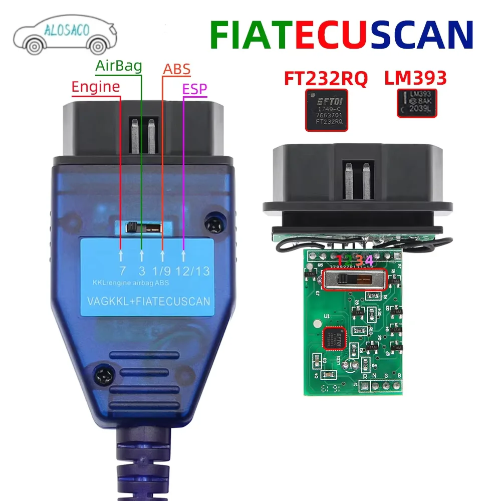 

Vag KKL Fiat Ecuscan with ft232RQ ABS Engine Gearbox EPS Switch Test Line Diagnostic Cable Software for VAG KKL Car Ecu Scan Too