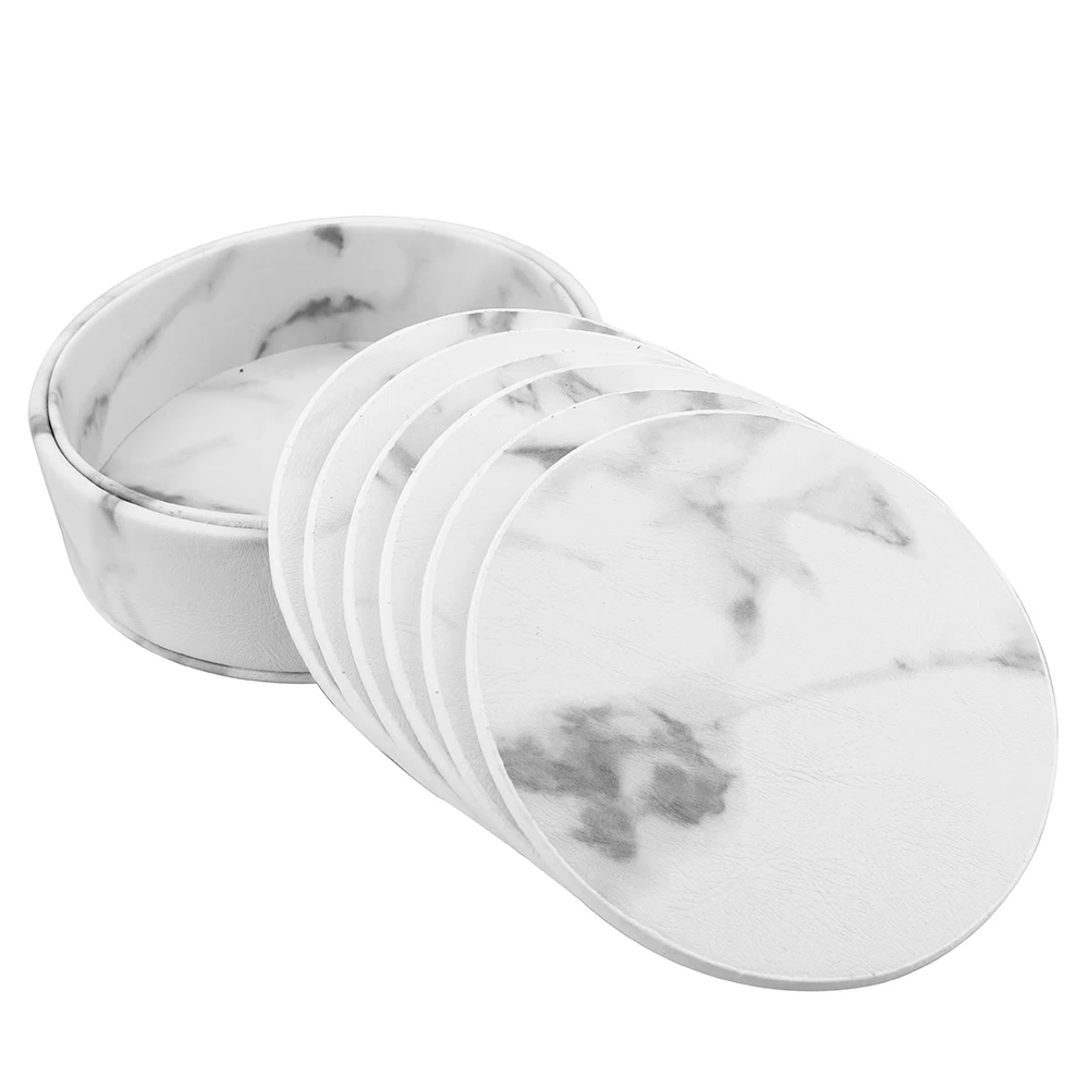 PU Leather Anti-Slip Heat Insulated Table Placemats Marble Coaster Drink Coffee Cup Mat Tea Pad Placemats 6PCS Creative