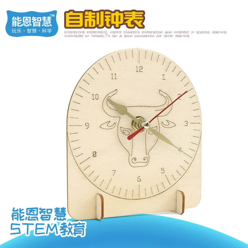 Modèle d'horloge à monter soi-même, jouets STEM, Kit d'outils expérimentaux scientifiques technologiques, jeux éducatifs de Puzzle en bois pour enfants G286