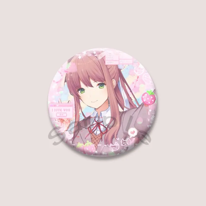 لعبة دوكي دوكي الأدب نادي زر دبابيس الكرتون ناتسوكي مونيكا جولة بروش ظهره قبعة شارات اكسسوارات المشجعين المجوهرات هدية