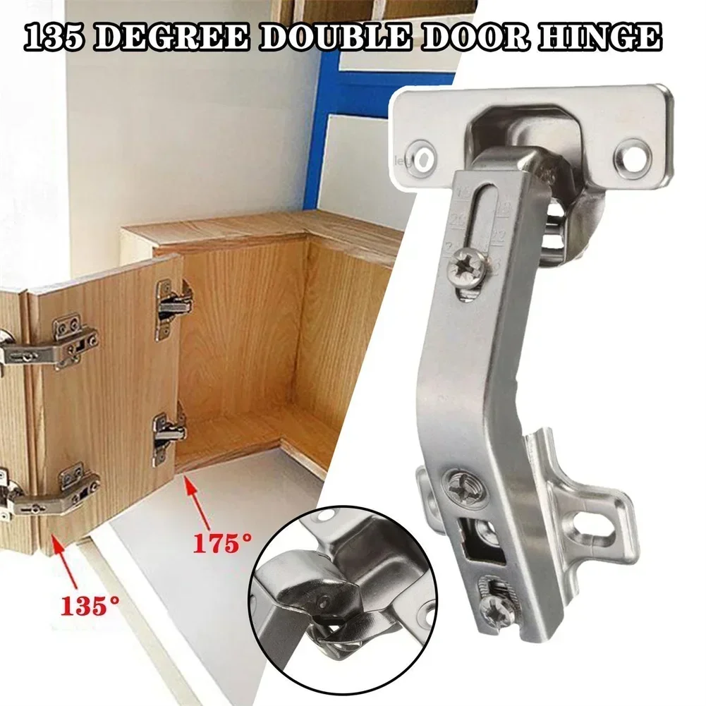 1Set Corner Cabinet Door Hinges 135 Degree Hinge Soft Close Furniture Hinges Wardrobe Cupboard Concealed Corner Door Hinges