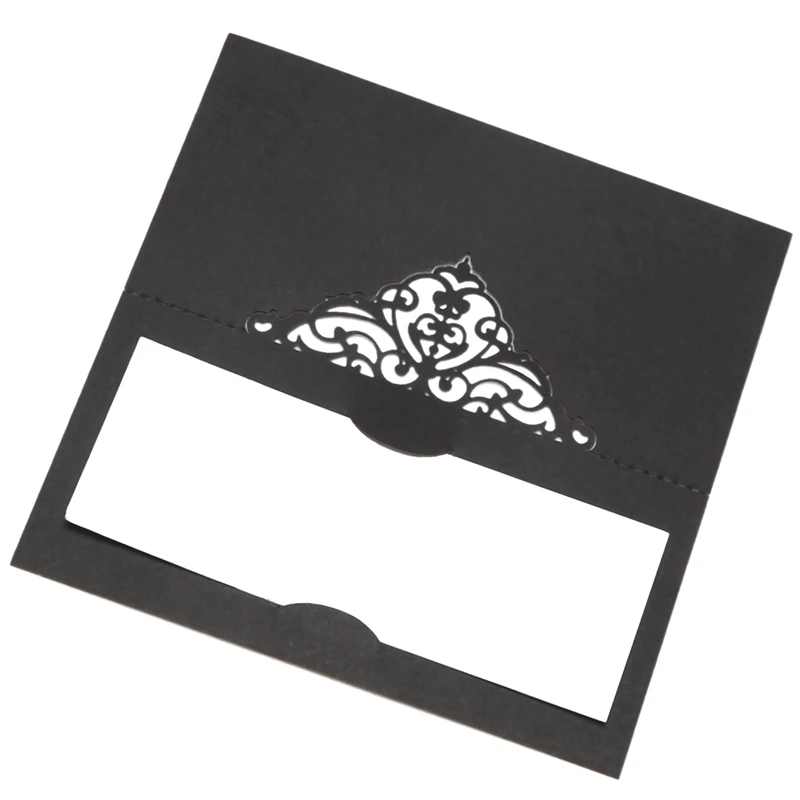 

AU42 -100 Pcs Table Place Cards With White Inserts Crown Tent Cards Name Cards For Wedding Banquets Buffet Bridal Black