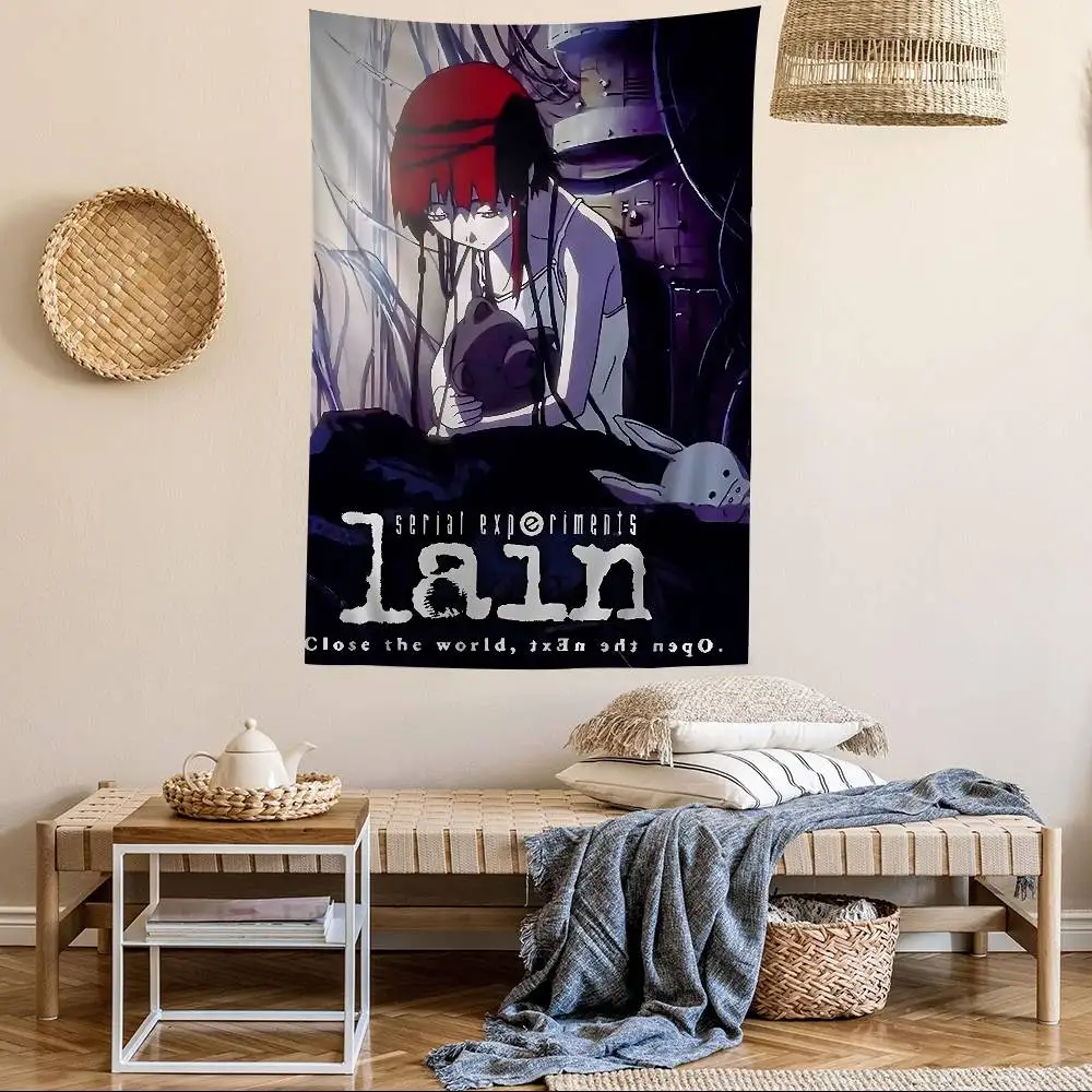 التجارب التسلسلية Lain الكرتون أنيمي نسيج الهبي زهرة جدار السجاد النوم ديكور رخيصة الهبي الجدار الشنق