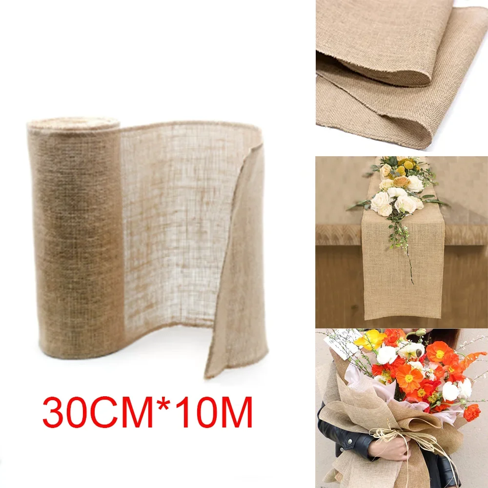 

30cm Width 10M Jute Linen Delicate Vintage Natural Table Runner Burlap Rustic Khaki Party Country Wedding Decoration Decoration