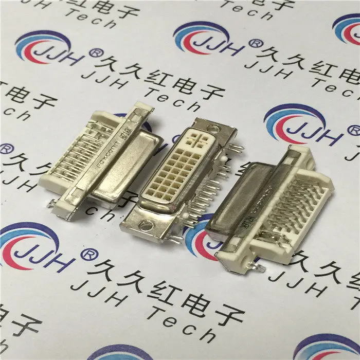 Original DVI socket 24 + 5 female head 90 degree curved foot, welded plate type, white glue 24 + 1 + 5 socket