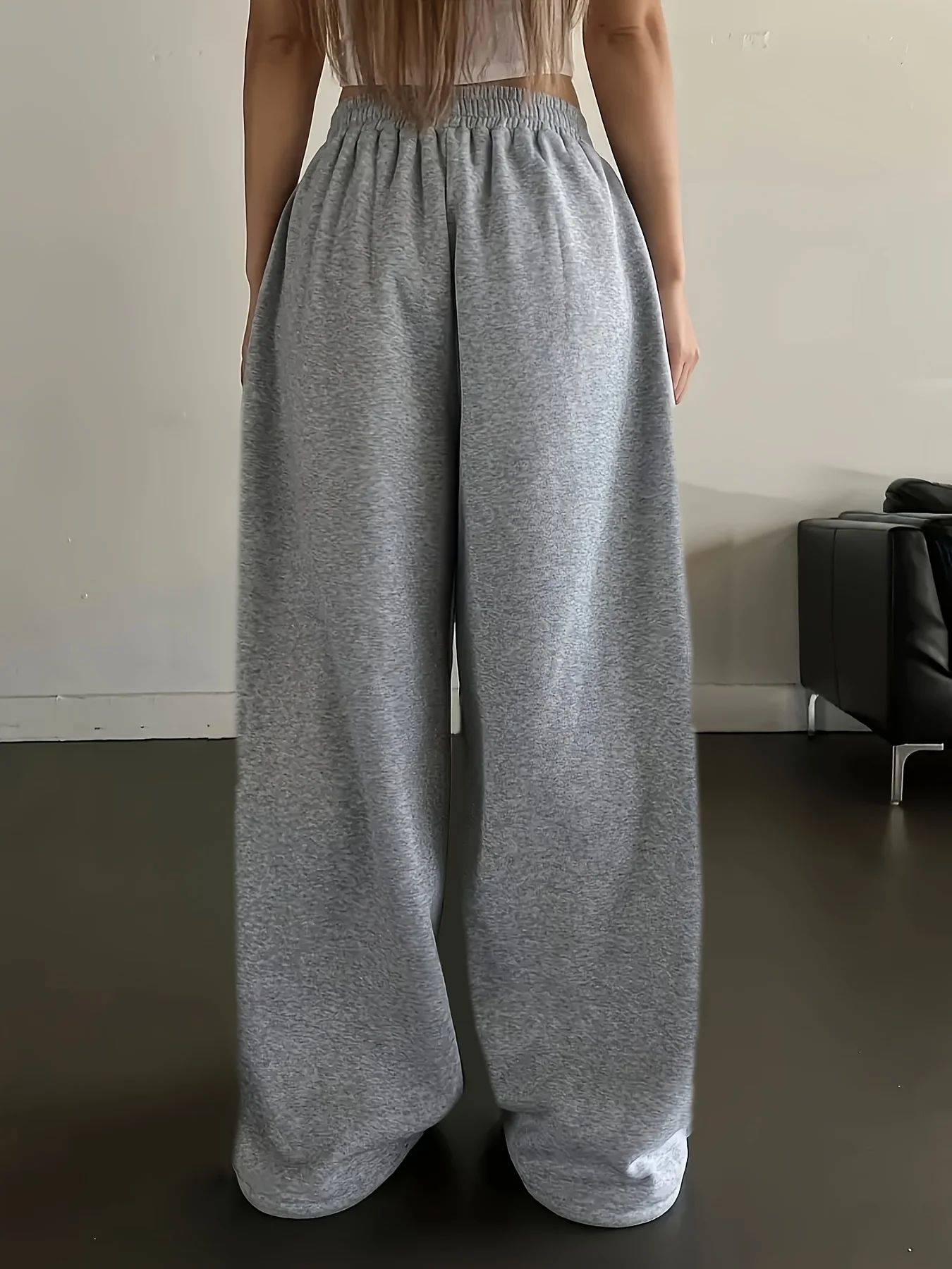 بنطلون رياضي نسائي للخريف والشتاء مقاس كبير فضفاض مستقيم من الصوف بحزام خصر مطاطي ملابس خروج عصرية أنيقة ومتعددة الاستخدامات #4
