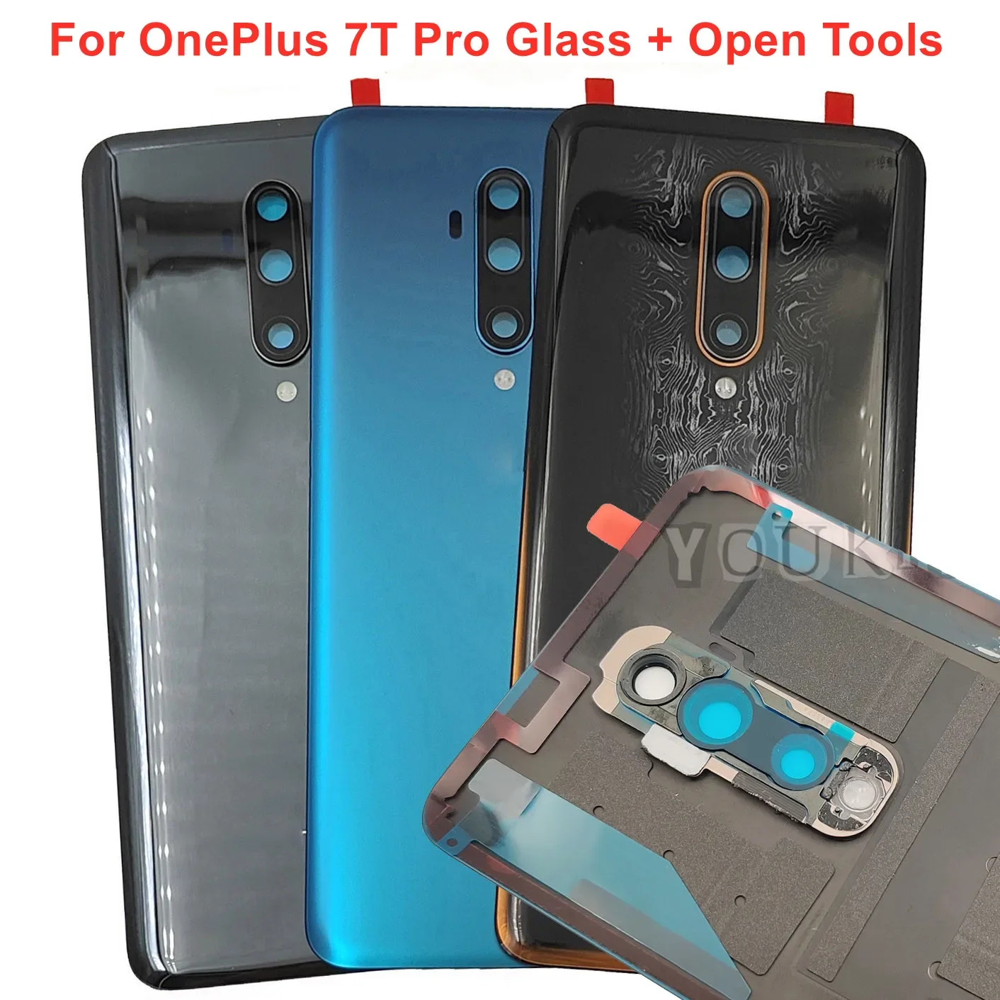 OEM A+++ Glass Back Lid Door For OnePlus 7T Pro Hard Rear Battery Cover Housing Panel Case Shell With Camera Lens Adhesive LOGO