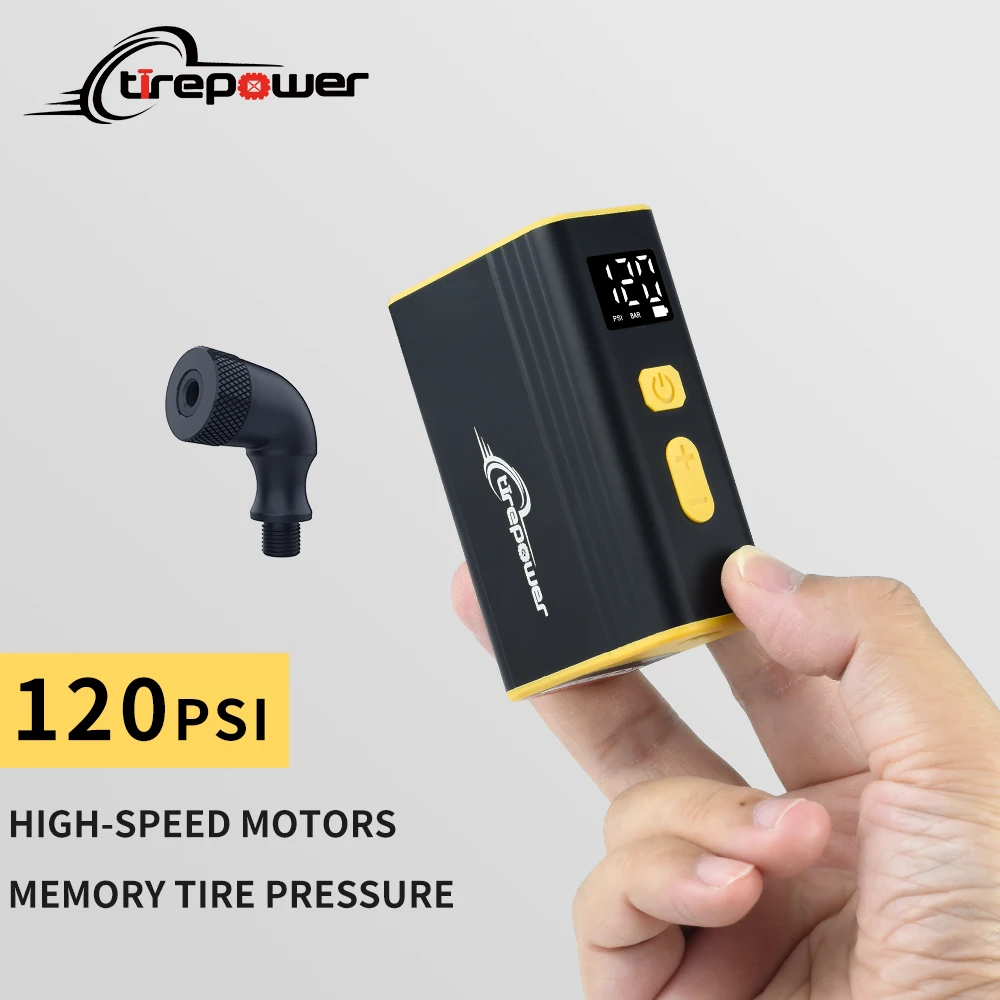 

Bike Pump with Gauge Portable Mini 120PSI Electric Bicycle Pump Type-C Rechargeable Battery Auto Stop with Presta Schrader Valve