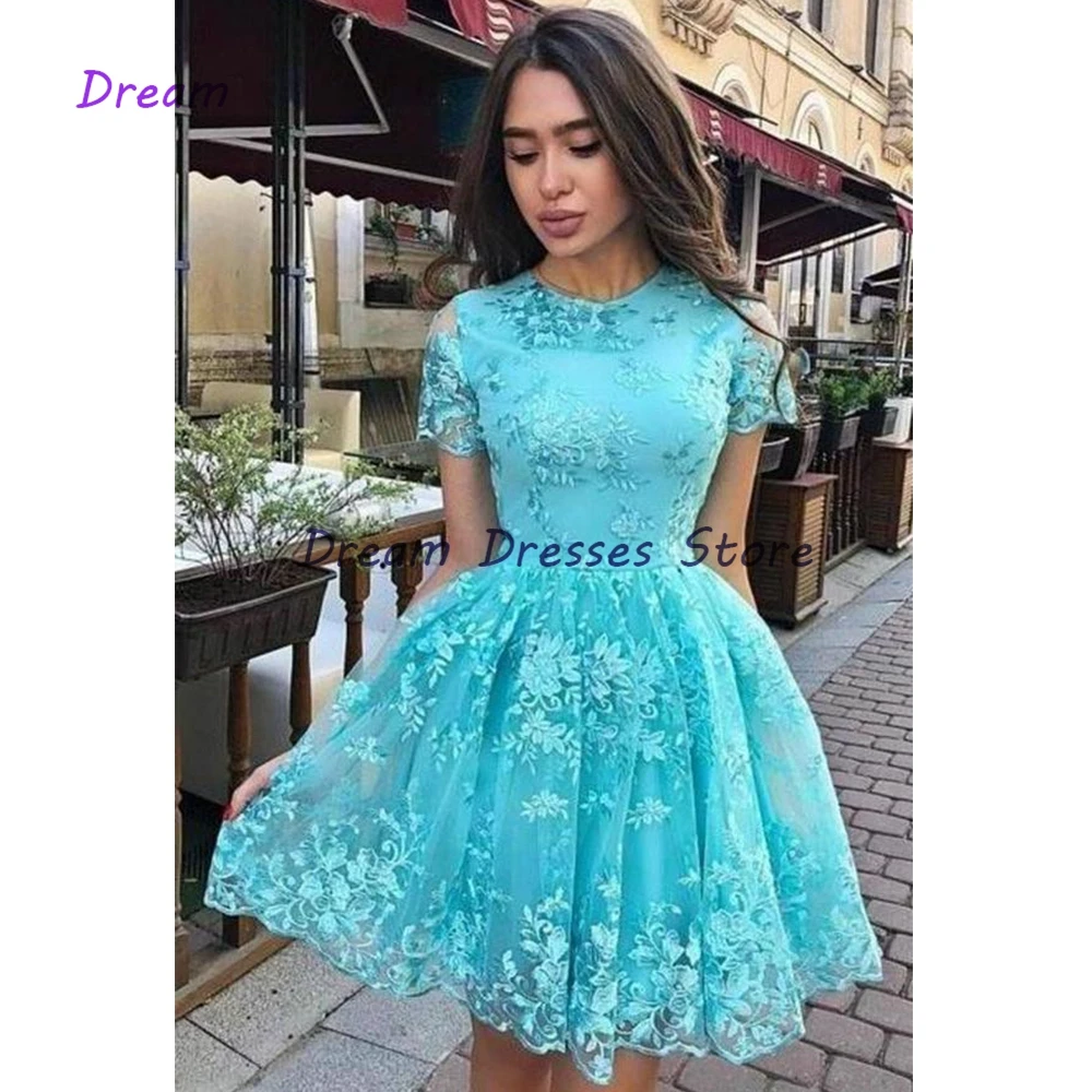 

Fashion Short Sleeve Pink Cocktail Dresses 2024 New Spring Applique Scoop Women's Dress Mini Length Prom Gowns Коктейльные халат