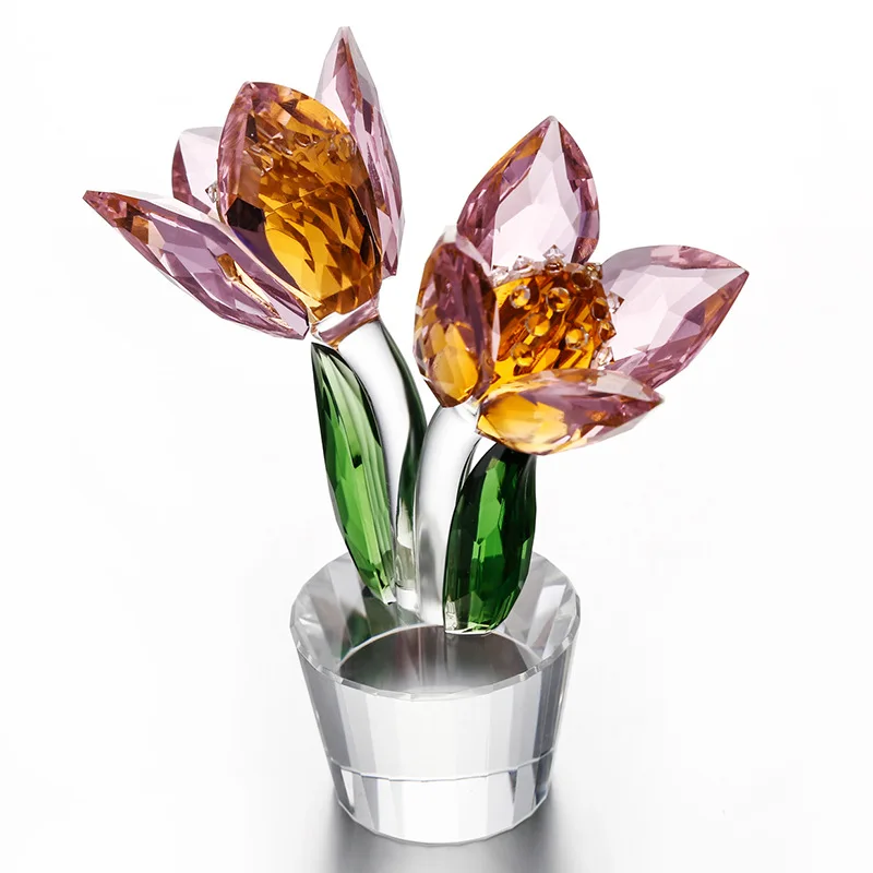 K9 Crystal Tulip Lily Flower Figurine Craft Glass Flower Sculpture Ornament Valentine's Gift Living Rome Home Table Decor Center